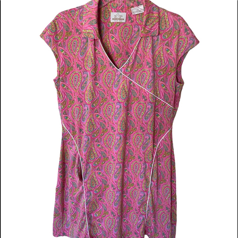 EP Pro Tour Tech golf dress, cap sleeves size L in pink paisley with undershorts
